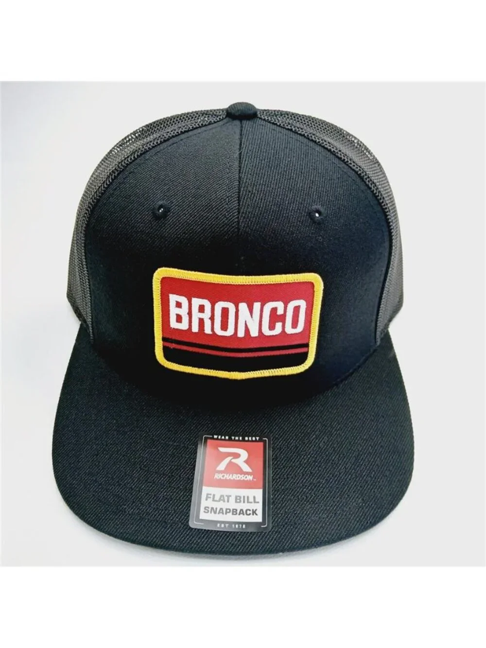 Retro Bronco Embroidered Patch Trucker Hat Richardson Flat Bill Snapback Cap 80s